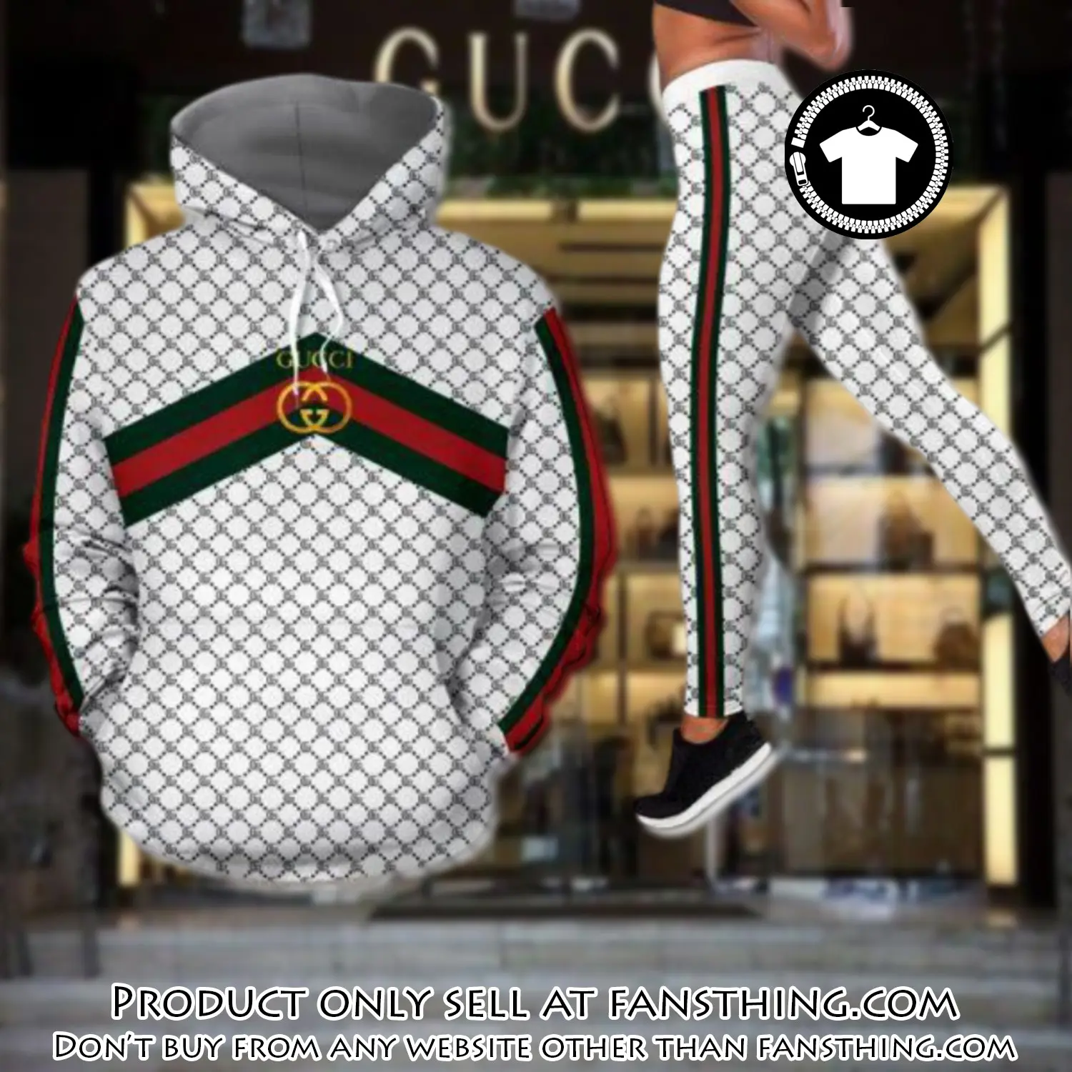Gucci white hoodie legging set luxury for women fst5507140